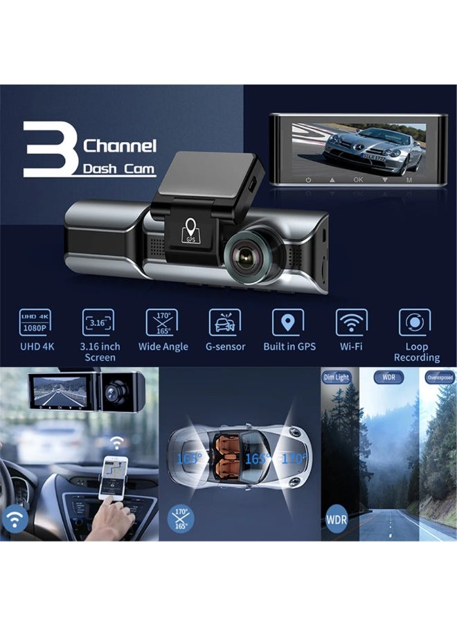 AZDOME 4k Dash cam 3 channel dash cam front, rear and interior dash cam car camera night vision dash cam for cars  - Image 3