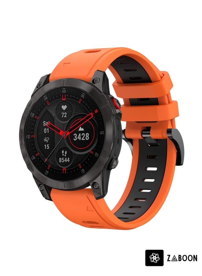 Zaboon Watch Band For Garmin EPIX Gen 2 22mm Two-Color Sports Silicone (Orange+Black) - Image 1