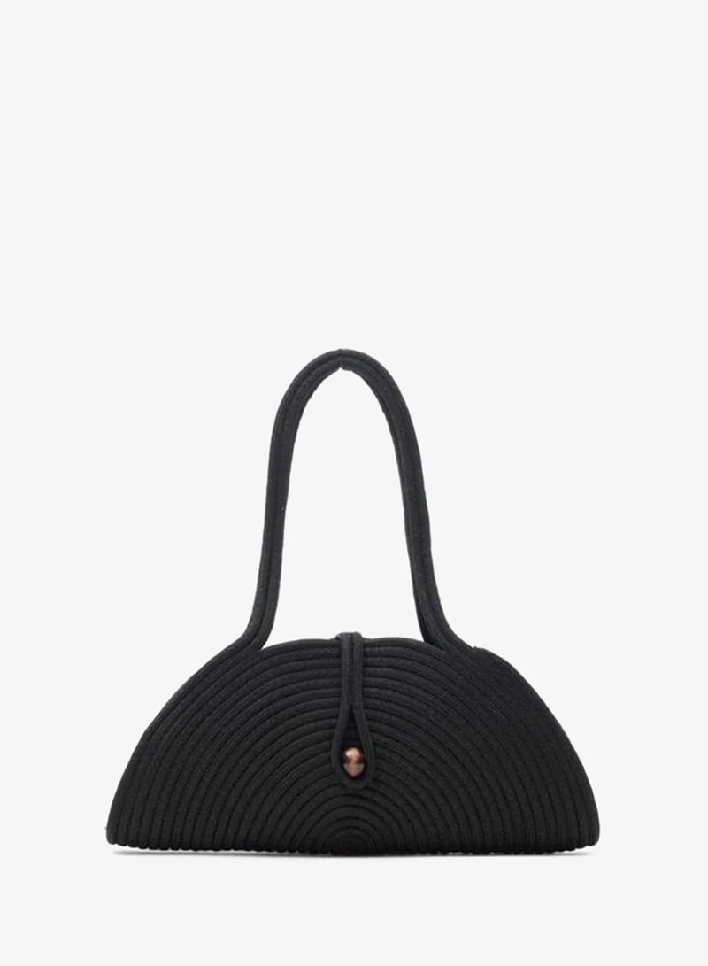 Paper Button Handmade Wicker Shoulder Bag Black.