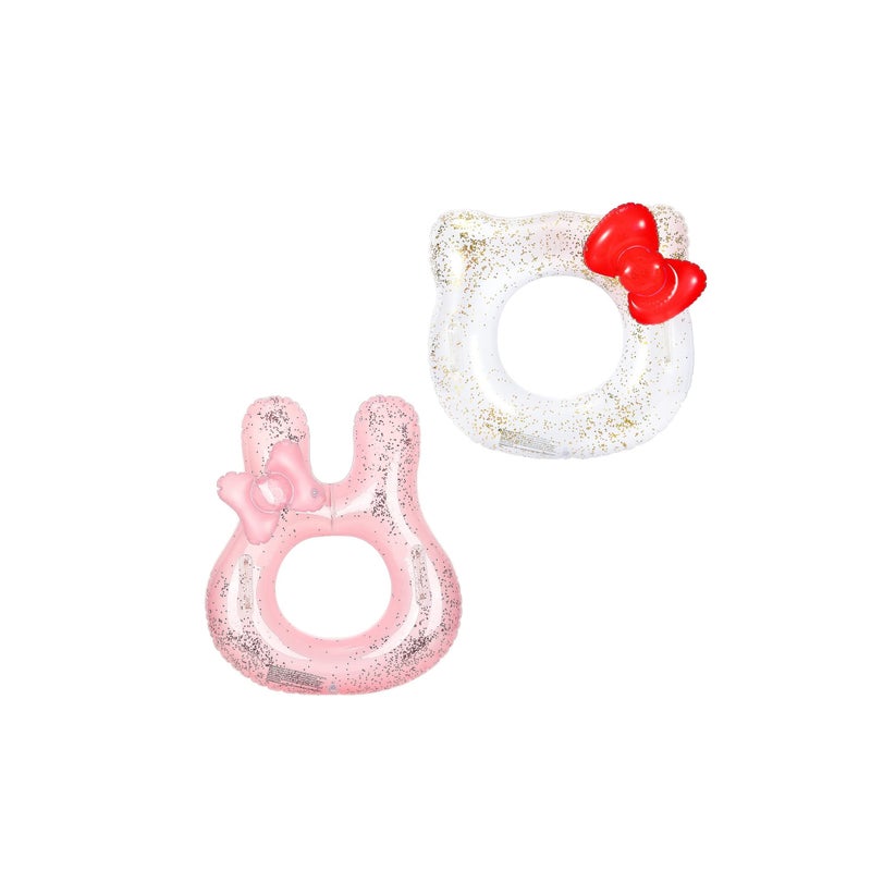 SOLARAE Inflatable Pool Float Tubes,  Animal Cartoon Shape Swimming Rings Thicken PVC Flotation Swim Ring with Handle Beach Pool Party Supplies for Children (White Cat Pink Rabbit 2 Pack) - Image 1