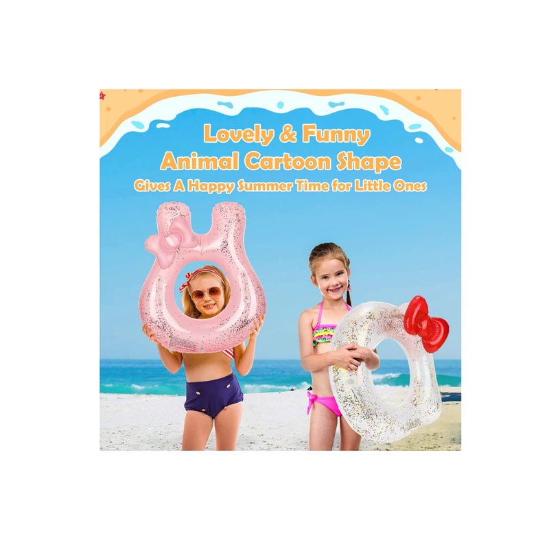SOLARAE Inflatable Pool Float Tubes,  Animal Cartoon Shape Swimming Rings Thicken PVC Flotation Swim Ring with Handle Beach Pool Party Supplies for Children (White Cat Pink Rabbit 2 Pack) - Image 2