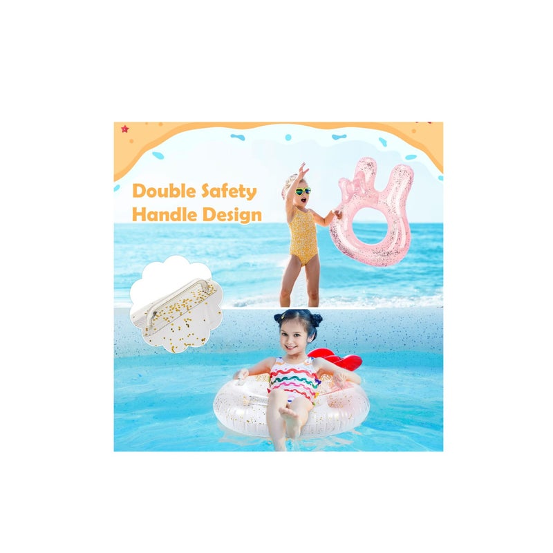 SOLARAE Inflatable Pool Float Tubes,  Animal Cartoon Shape Swimming Rings Thicken PVC Flotation Swim Ring with Handle Beach Pool Party Supplies for Children (White Cat Pink Rabbit 2 Pack) - Image 3