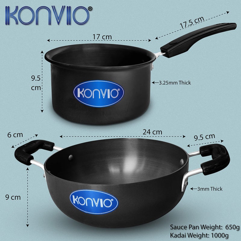 KONVIO بان كونفيو المصنوع من الألمنيوم المؤكسد، مقلاة توابل غير لاصقة (1.5 لتر قدر + 3 لتر كاداي) - Image 2