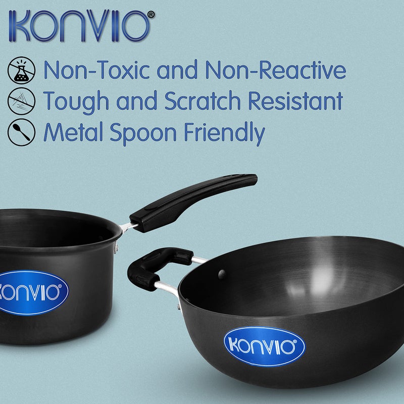 KONVIO بان كونفيو المصنوع من الألمنيوم المؤكسد، مقلاة توابل غير لاصقة (1.5 لتر قدر + 3 لتر كاداي) - Image 4