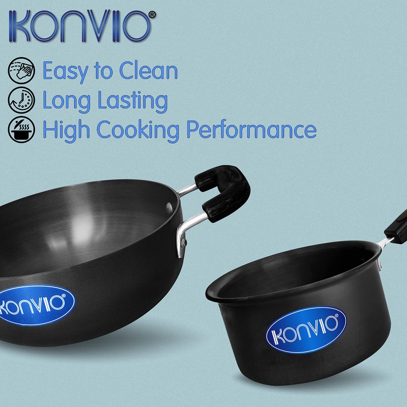 KONVIO بان كونفيو المصنوع من الألمنيوم المؤكسد، مقلاة توابل غير لاصقة (1.5 لتر قدر + 3 لتر كاداي) - Image 5