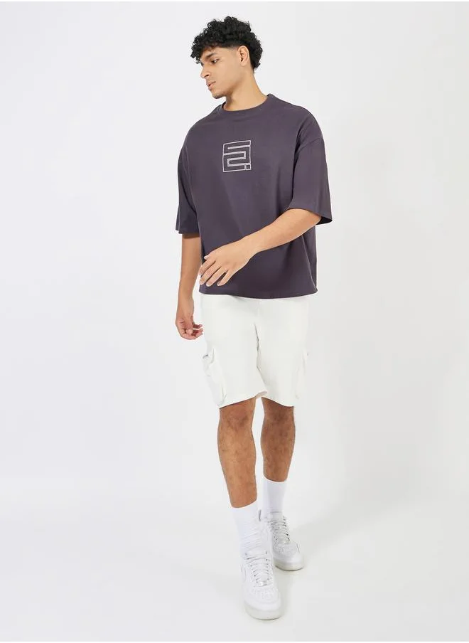 ستايلي Styli Chest Graphic Compact Jersey Boxy T-Shirt