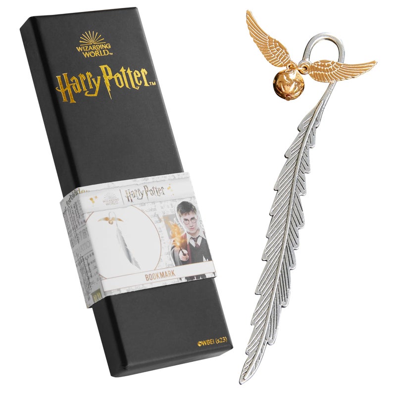Harry Potter Metal Bookmark with Hanging Charm Golden Snitch Hogwarts Reading Gifts Christmas Stocking Stuffers Book Lovers Gift Box (Silver/Gold) - Image 1