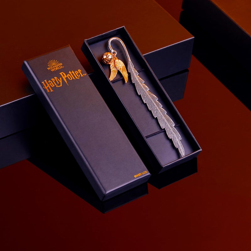 Harry Potter Metal Bookmark with Hanging Charm Golden Snitch Hogwarts Reading Gifts Christmas Stocking Stuffers Book Lovers Gift Box (Silver/Gold) - Image 2