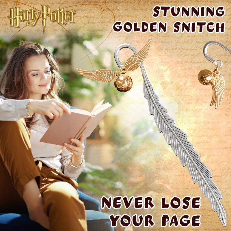 Harry Potter Metal Bookmark with Hanging Charm Golden Snitch Hogwarts Reading Gifts Christmas Stocking Stuffers Book Lovers Gift Box (Silver/Gold) - Image 4