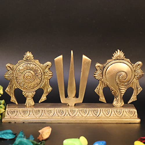ARTVARKO Chakra Namah Shankh Shri Tirupati Balaji Padmanabha Swami Lord Vishnu Brass Showpiece Home Décor (22x5x11.5 cm) - Image 1