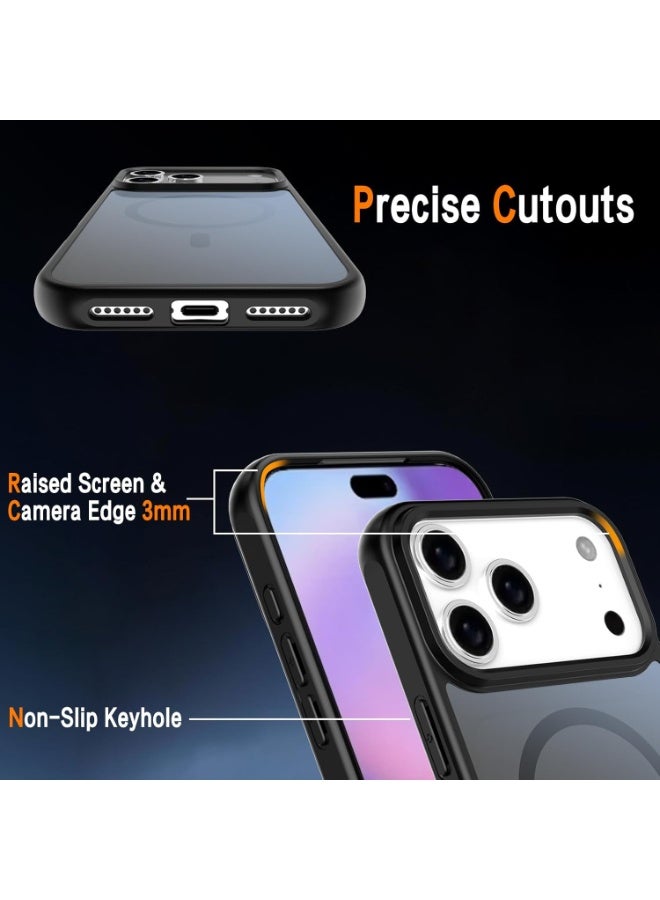 YJS Magnetic 5-in-1 Case for iPhone 17 Pro Max – Shockproof Military-Grade Protective Cover with Translucent Matte Back, [Screen & Camera Protectors Included], Wireless Charging Compatible – Black - Image 2