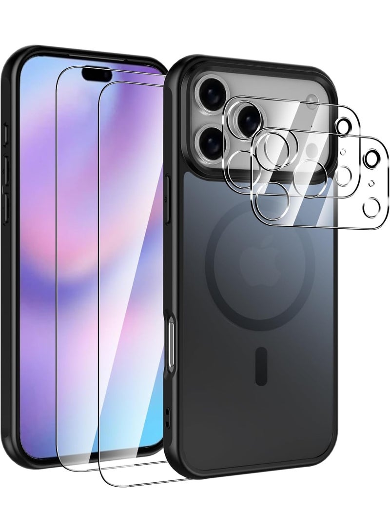 YJS Magnetic 5-in-1 Case for iPhone 17 Pro Max – Shockproof Military-Grade Protective Cover with Translucent Matte Back, [Screen & Camera Protectors Included], Wireless Charging Compatible – Black - Image 1