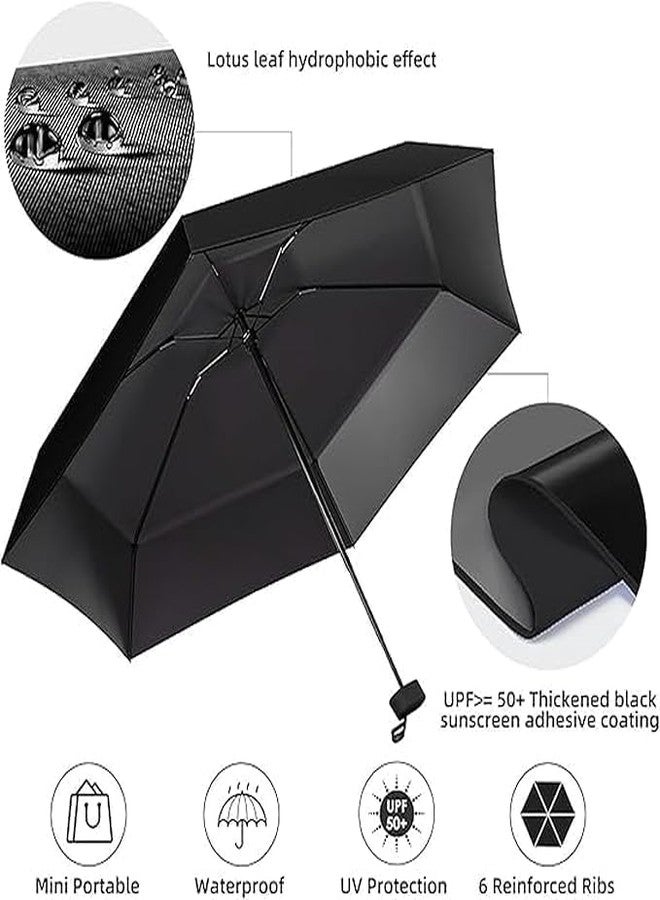MODUX Lightweight Travel Mini Folding Umbrella with Waterproof Case, 6-Rib Compact Sun & Rain Pocket Umbrella, Windproof Portable Purse Umbrella for Women & Girls (Black) - Image 3