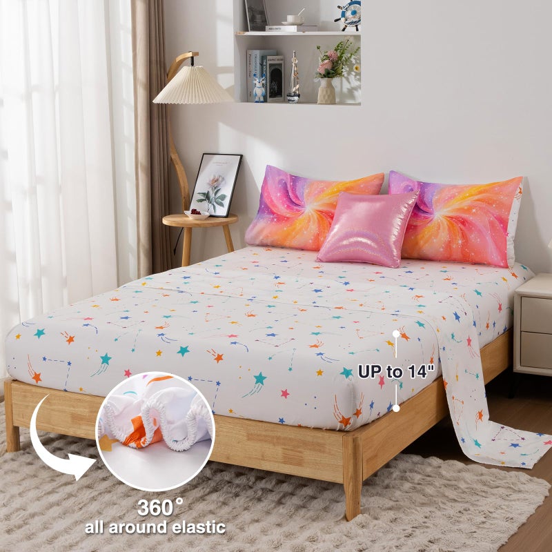 A Nice Night 6Pcs Twin Swirling Galaxy Dreamy Comforter Set, Colorful Rainbow Gradient Glitter Tie Dye Comforters, Ultra Soft Bedding Set (Purple-Pink, Twin 6Pcs) - Image 3