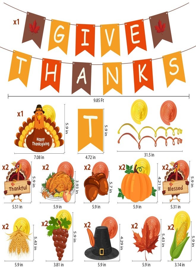 AinDen Thanksgiving Decorations, Pre-Assembled GIVE THANKS Banner and Hanging Swirls, Thanksgiving Decor for Indoor Classroom Office Home, Fall Party Decoration Supplies - Image 2