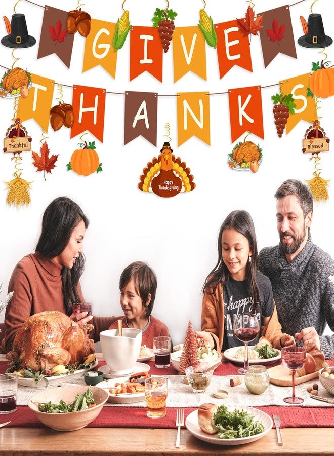 AinDen Thanksgiving Decorations, Pre-Assembled GIVE THANKS Banner and Hanging Swirls, Thanksgiving Decor for Indoor Classroom Office Home, Fall Party Decoration Supplies - Image 4