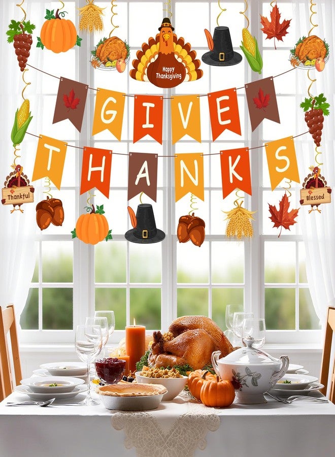 AinDen Thanksgiving Decorations, Pre-Assembled GIVE THANKS Banner and Hanging Swirls, Thanksgiving Decor for Indoor Classroom Office Home, Fall Party Decoration Supplies - Image 5