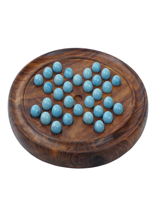 TOOLART Wooden Solitaire Board Game in with Glass Marbles Brain-vita Unique Game 9" - Best Gift for Kids, Teens & Adults Made in India (RH_Solitaire_1) - Image 1