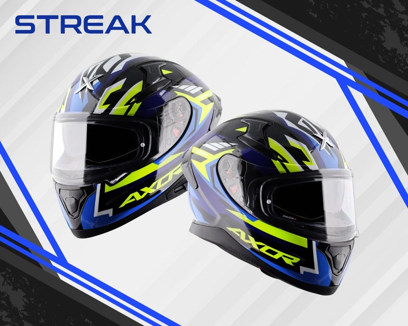 Axor Apex Streak ISI ECE and DOT Certified Gloss Finish Full Face Helmet for Men with Pinlock Fitted Outer Clear and Inner Sun Smoke Visor- Black Blue Helmet-XL - Image 3