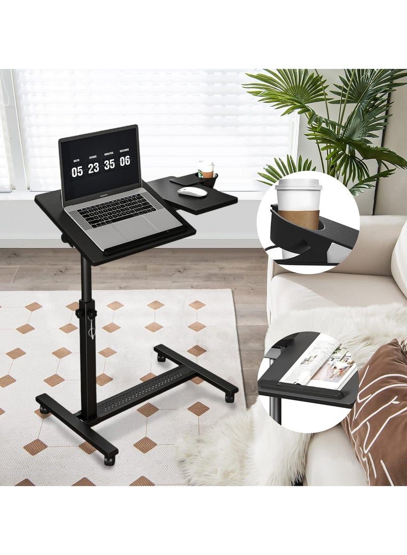 Green Tiger Height Adjustable Rolling Laptop Stand, Overbed Table with 2 Tilting Desktops, Mobile Laptop Table for Couch with Cup Holder, Mobile Computer Workstation for Office, Home and Hospital - Image 1