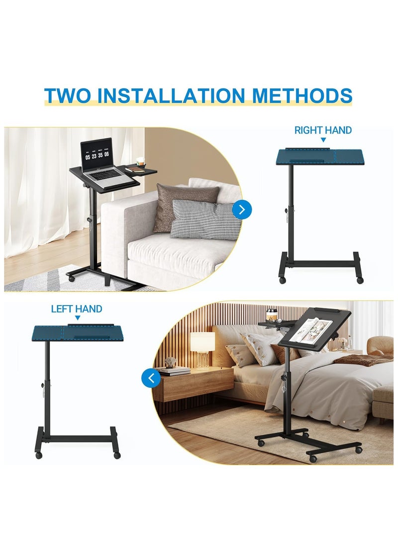 Green Tiger Height Adjustable Rolling Laptop Stand, Overbed Table with 2 Tilting Desktops, Mobile Laptop Table for Couch with Cup Holder, Mobile Computer Workstation for Office, Home and Hospital - Image 5