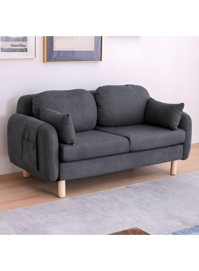 Zayn comforts Minimalist Modern Loveseat â€“ 2-Seater Fabric Sofa with Square Arms for Compact Living (Dark Grey) - Image 1