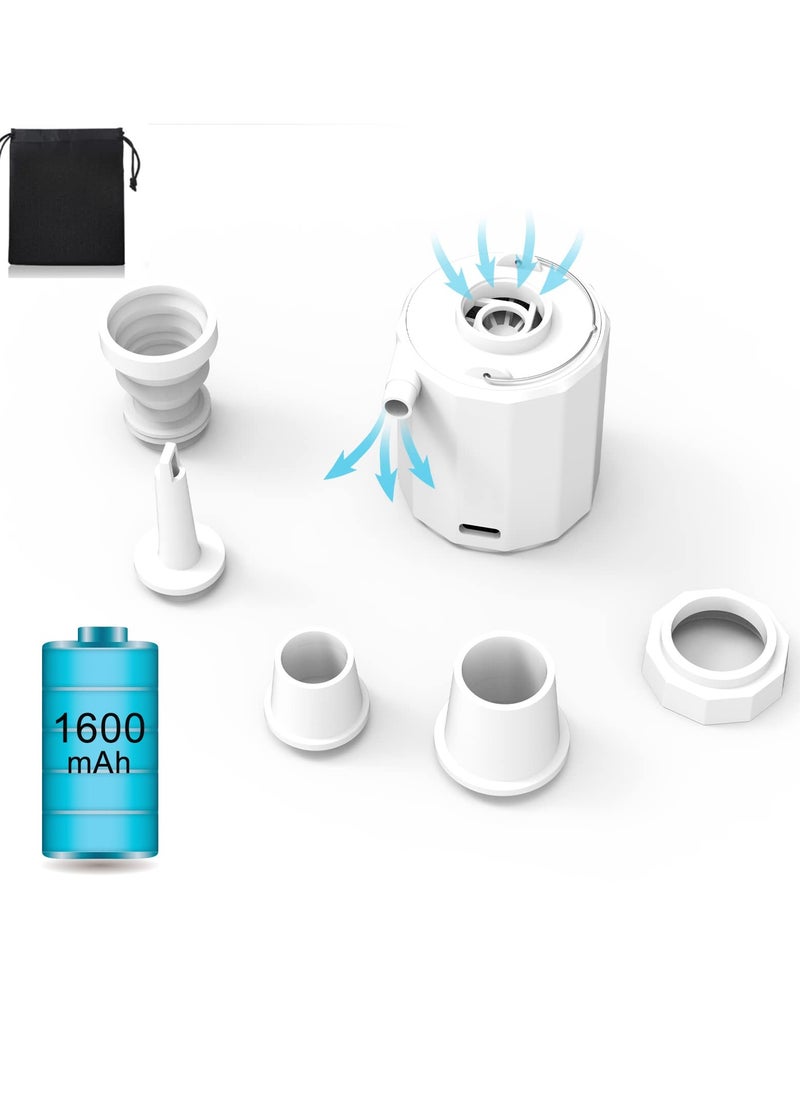 Excefore Portable Mini Electric Air Pump with 3 Camping Light Mode and 5 Air Nozzles for Inflatables, Balloon, Vacuum Storage Bag, Air Bed, Pool Floats, Swimming Ring, Outdoor Air Mattress, Toys, White  - Image 1