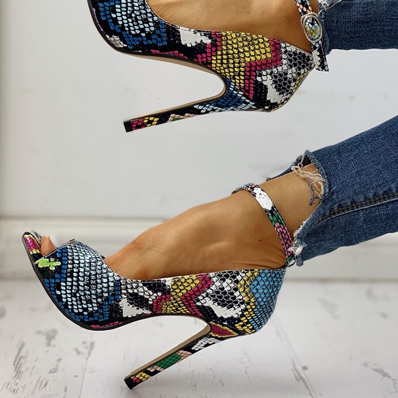 Wish Export Model 2020 Summer High Stiletto Snake Pattern Large Size 40-43 Women'S Shoes Sandals - Image 5