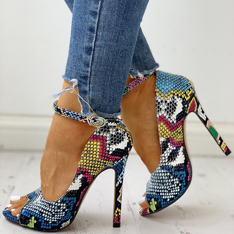 Wish Export Model 2020 Summer High Stiletto Snake Pattern Large Size 40-43 Women'S Shoes Sandals - Image 2