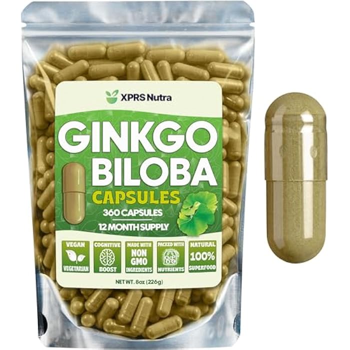 XPRS Nutra Ginkgo Biloba Capsules - Gingko Biloba Encapsulated Supplements for Cognition - Vegan Friendly Ginkoba Biloba - Immunity Boosting Ginkgo Biloba Capsules - 360 Count - Image 1