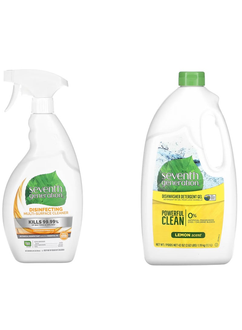 سيفنس جينيريشن منظف ​​مطهر متعدد الأسطح برائحة الليمون والحمضيات 26 أونصة سائلة (768 مل) + جل منظف غسالة الأطباق بالليمون 42 أونصة سائلة (1.19 كجم)