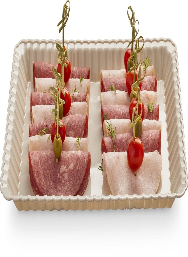 Embellish Rectangle Plastic Serving Tray 9'' x 13'' Pack of 4, (Bone) - Image 2