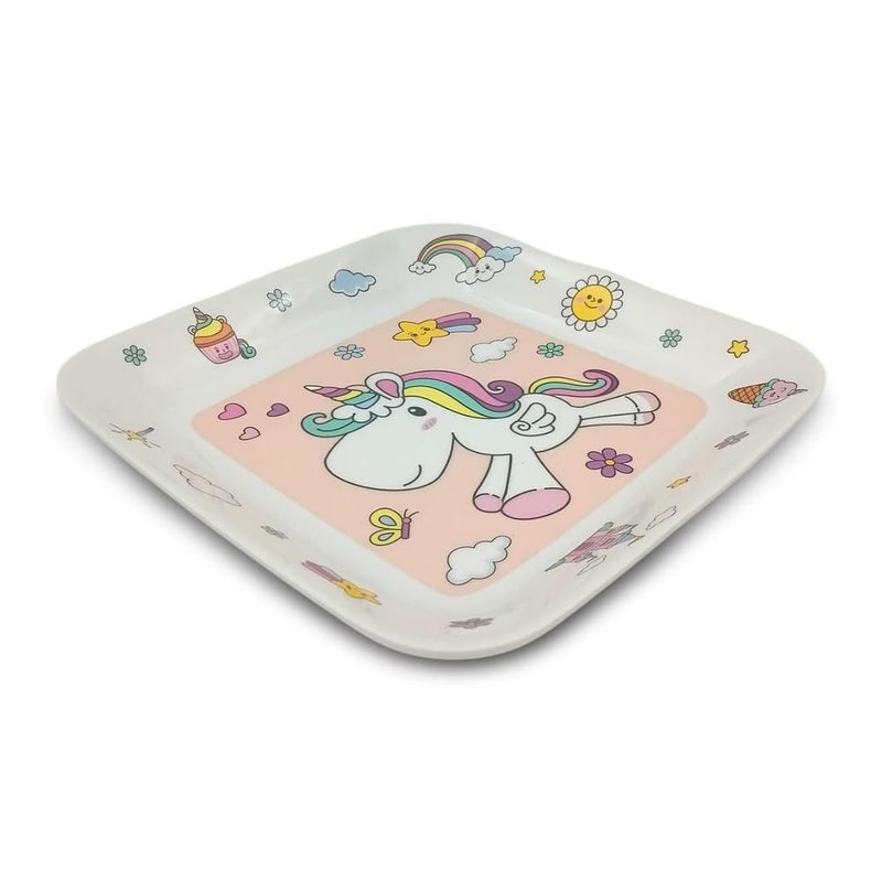 Superware Melamine Kids Snack Plates Spoon Set Unicorn Design Durable Food Serving Dinnerware Lightweight Unbreakable Pack of 3 Child Friendly Mealtime Solution - Image 2
