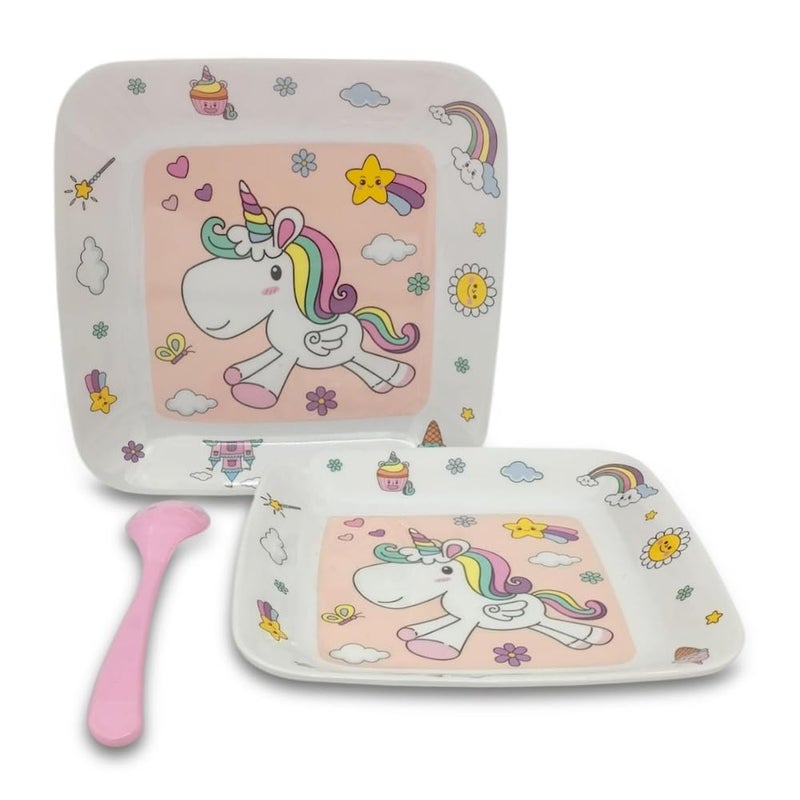 Superware Melamine Kids Snack Plates Spoon Set Unicorn Design Durable Food Serving Dinnerware Lightweight Unbreakable Pack of 3 Child Friendly Mealtime Solution - Image 4