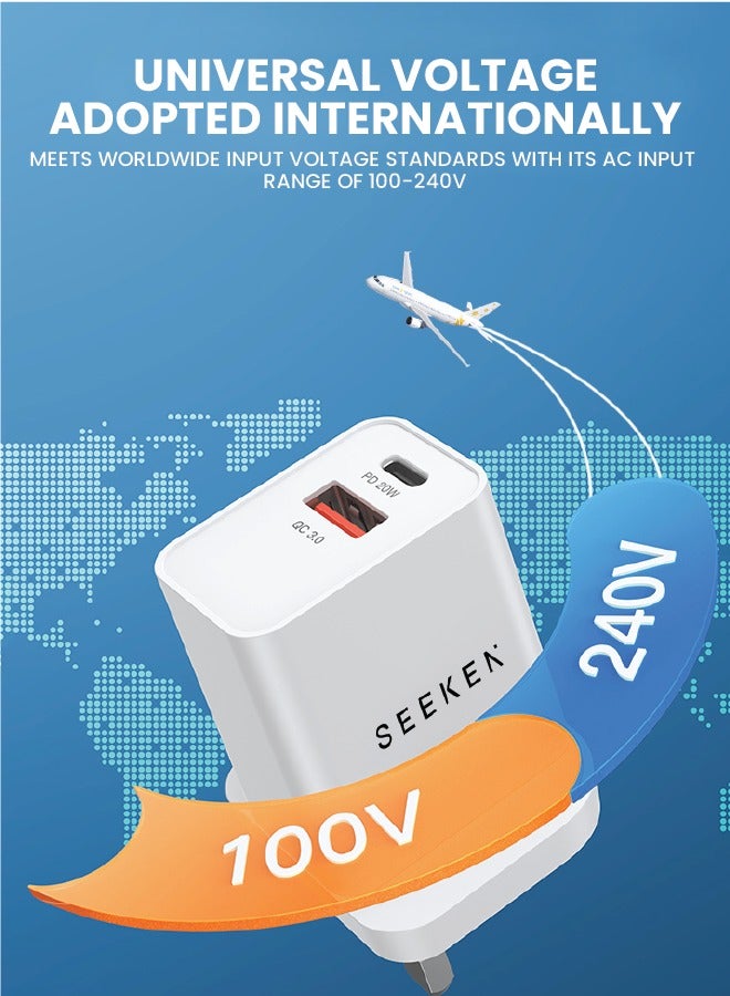 SEEKEN 20W Neutra-Duo Dual Rapid Travel Charger - White  | Fast Charging | 2 in 1 | Compact | Power Delivery | Premium Design | High-Quality. - Image 3