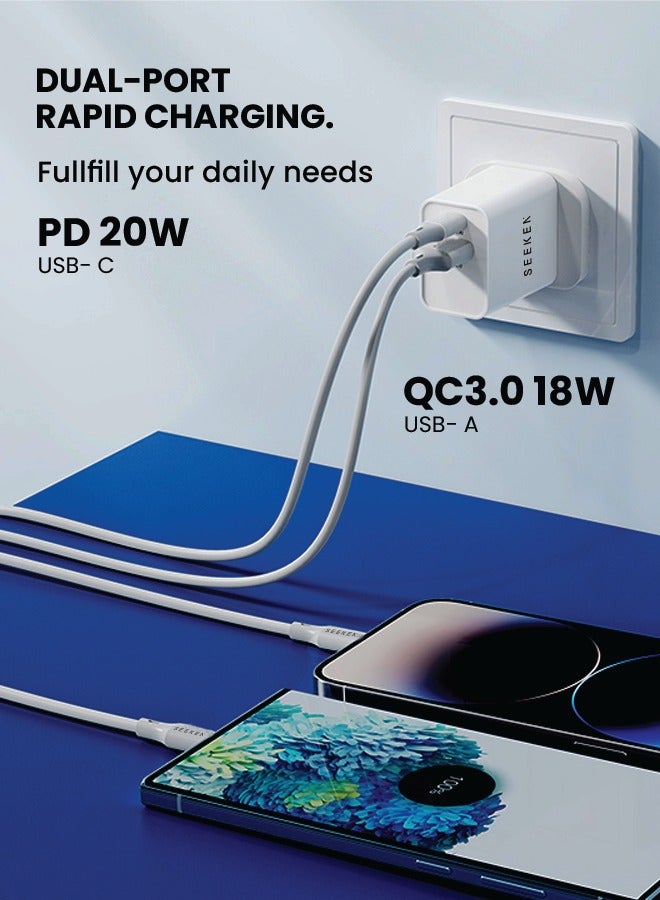 SEEKEN 20W Neutra-Duo Dual Rapid Travel Charger - White  | Fast Charging | 2 in 1 | Compact | Power Delivery | Premium Design | High-Quality. - Image 4