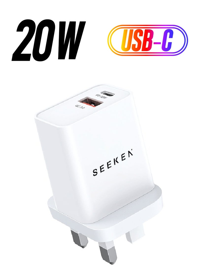 SEEKEN 20W Neutra-Duo Dual Rapid Travel Charger - White  | Fast Charging | 2 in 1 | Compact | Power Delivery | Premium Design | High-Quality. - Image 1