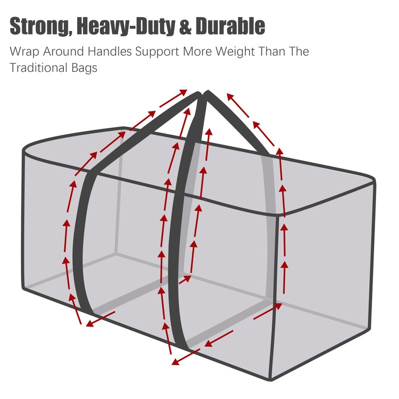 PANDA JOYS Extra Large Moving Bags with Zippers & Carrying Handles, Heavy-Duty Storage Tote for Space Saving Moving Storage, Fold Flat, Alternative to Box and Bin - 8 Pack, Semi-Transparent - Image 3