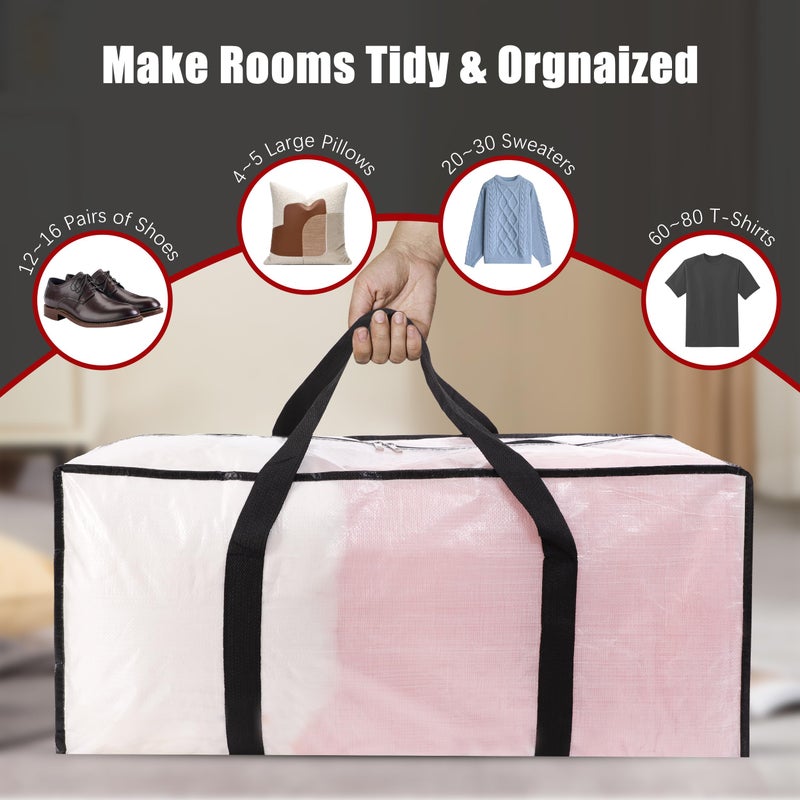 PANDA JOYS Extra Large Moving Bags with Zippers & Carrying Handles, Heavy-Duty Storage Tote for Space Saving Moving Storage, Fold Flat, Alternative to Box and Bin - 8 Pack, Semi-Transparent - Image 4