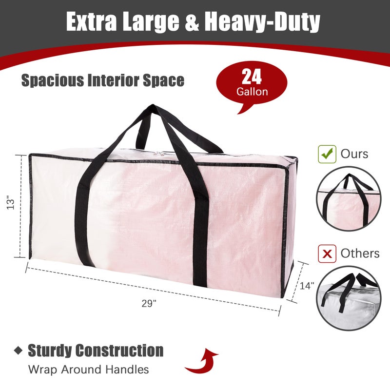 PANDA JOYS Extra Large Moving Bags with Zippers & Carrying Handles, Heavy-Duty Storage Tote for Space Saving Moving Storage, Fold Flat, Alternative to Box and Bin - 8 Pack, Semi-Transparent - Image 2