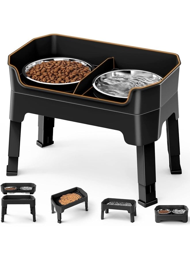 L&E Elevated Dog Bowls Mess Proof Raised Slow Feeder Dog Bowls, 4 Height Adjustable Bowl Stand Licking Plate with 2 56oz Stainless Steel Dog Food Bowls for Small Medium Large Dogs Pets - Image 1