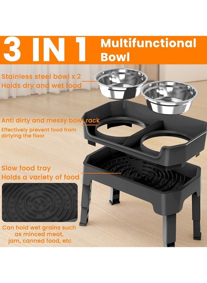 L&E Elevated Dog Bowls Mess Proof Raised Slow Feeder Dog Bowls, 4 Height Adjustable Bowl Stand Licking Plate with 2 56oz Stainless Steel Dog Food Bowls for Small Medium Large Dogs Pets - Image 2