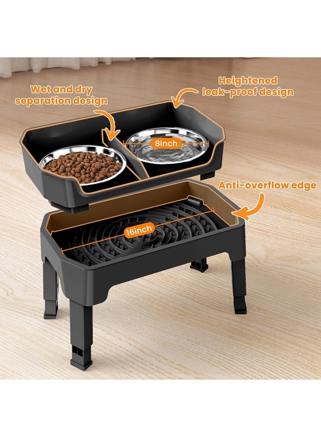 L&E Elevated Dog Bowls Mess Proof Raised Slow Feeder Dog Bowls, 4 Height Adjustable Bowl Stand Licking Plate with 2 56oz Stainless Steel Dog Food Bowls for Small Medium Large Dogs Pets - Image 3