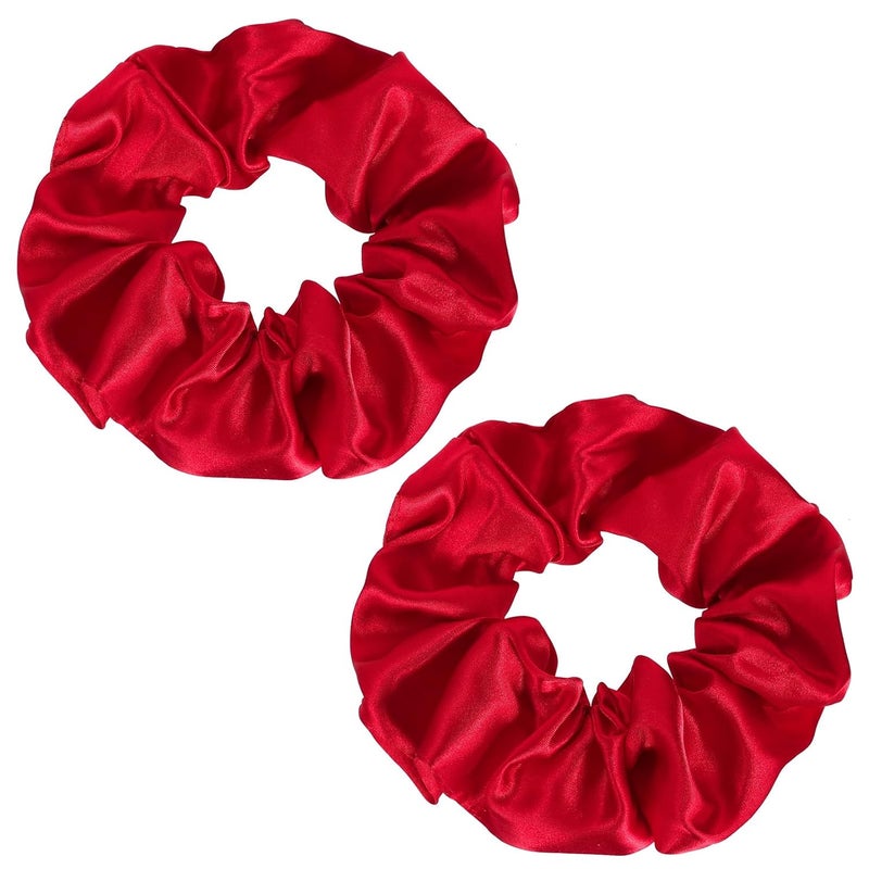 Mulberry Silk Scrunchies for HairRed Silky Stain Sleep Scrunchy No Damage Elastic Hair Ties Bands Ponytail Holder Accessories for 90s Women Girls Xmas Valentines Gift