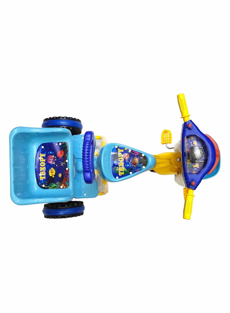 دراجة ثلاثية العجلات بلاستيكية ذات مقعد مزدوج مقعد مريح مع أصوات وسلة ومقابض مضادة للانزلاق للأطفال - Image 3