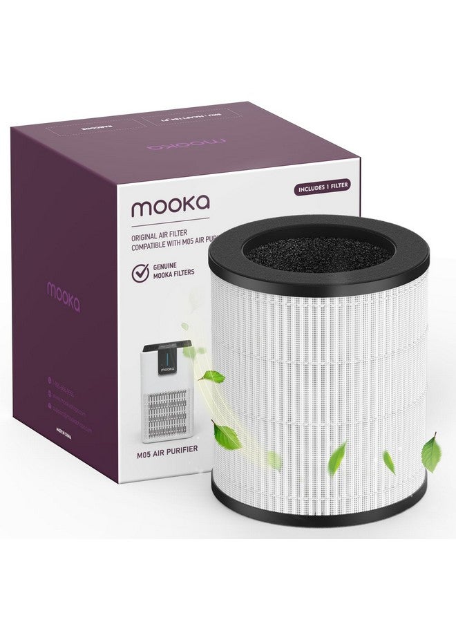 Mooka فلتر جهاز تنقية الهواء MOOKA M05، فلتر HEPA حقيقي 3 في 1، فلتر هواء كربون نشط عالي الكفاءة للدخان، الروائح، قشور الحيوانات، حبوب اللقاح - Image 1