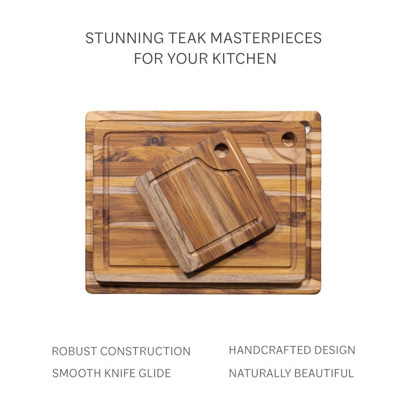 Teakhaus Marine Cutting Board with Juice Groove - Small Square Bar Cutting Board with Corner Hole - Reversible Teak Edge Grain Wood - Knife Friendly - FSC Certified - Image 5