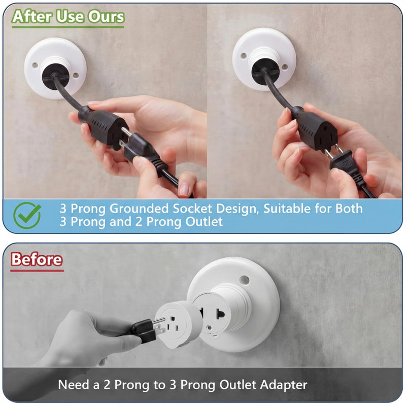 Feekoon 1 Pack 3 Outlet Light Socket Adapter, Convert E26/E27 Bulb Socket to 3 Prong Outlet with Extension Cord, Light Bulb Plug Adapter Converter Suitable for Outdoor Porch Garage Patio Use (Black) - Image 4