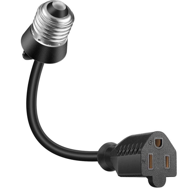 Feekoon 1 Pack 3 Outlet Light Socket Adapter, Convert E26/E27 Bulb Socket to 3 Prong Outlet with Extension Cord, Light Bulb Plug Adapter Converter Suitable for Outdoor Porch Garage Patio Use (Black) - Image 1