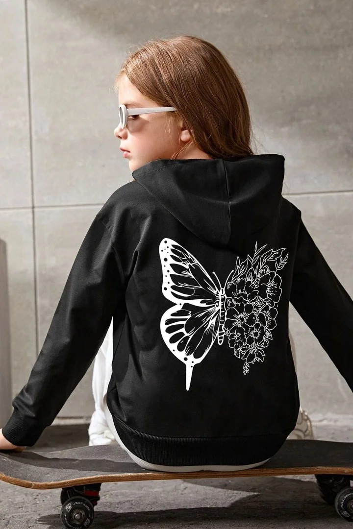 ONLYTRENDWEAR Kids Drawing Butterflies Printed Sweatshirt 3-4 Years Old Black